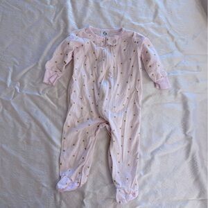 Gerber baby girl footie pajamas pink stripes with gold glitter polkadots